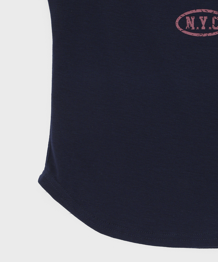 スリムレタリングオフショルダー半袖Tシャツ