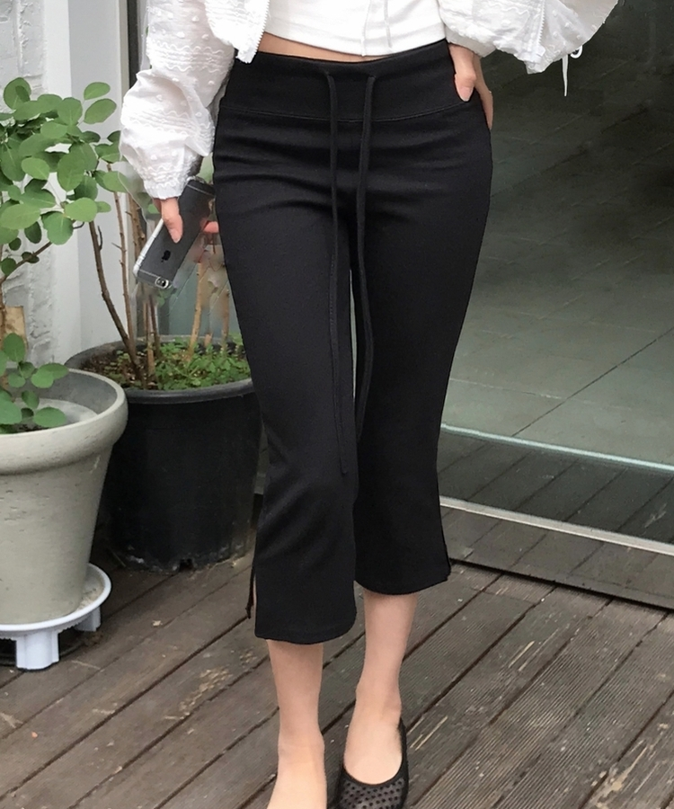 카프리 스판 슬릿 7부 밴딩팬츠 트레이닝바지 3size 블랙