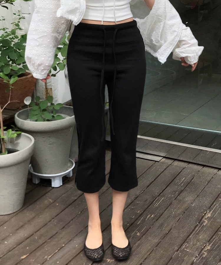 카프리 스판 슬릿 7부 밴딩팬츠 트레이닝바지 3size 블랙
