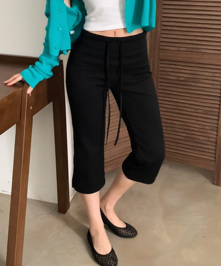 카프리 스판 슬릿 7부 밴딩팬츠 트레이닝바지 3size 블랙