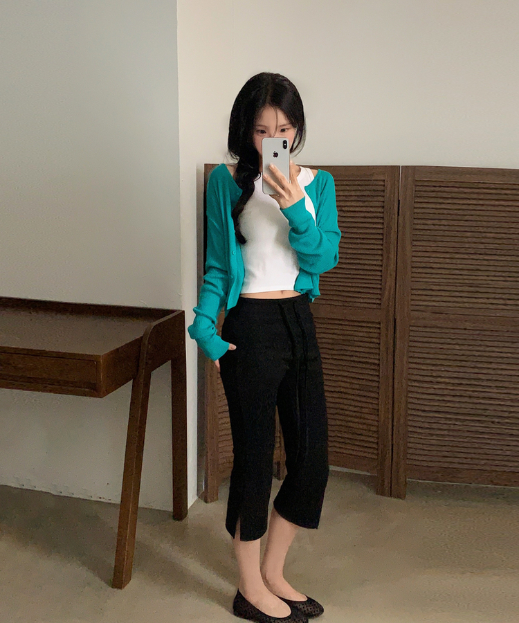 카프리 스판 슬릿 7부 밴딩팬츠 트레이닝바지 3size 블랙