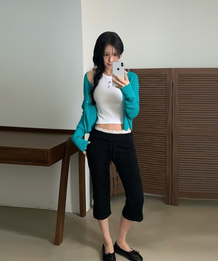 카프리 스판 슬릿 7부 밴딩팬츠 트레이닝바지 3size 블랙