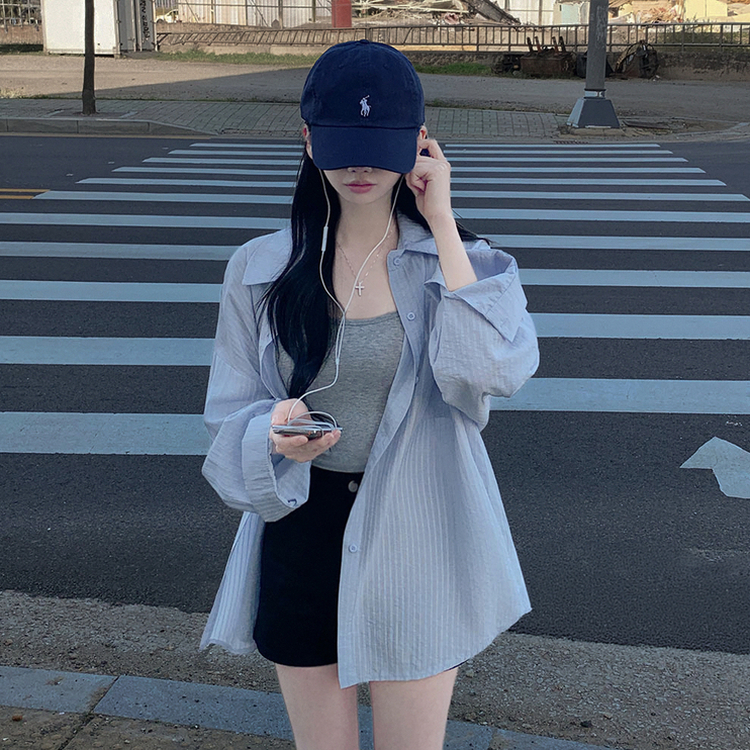 オーバーフィットストライプシャツ(5color) SKY BLUE