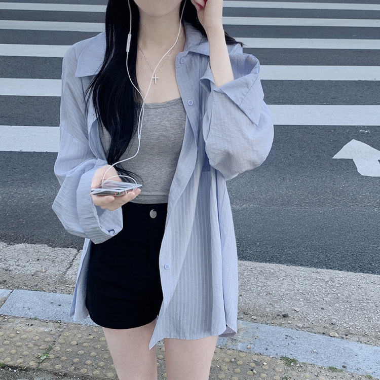 オーバーフィットストライプシャツ(5color) SKY BLUE