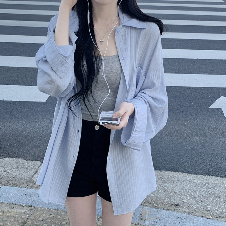 オーバーフィットストライプシャツ(5color) SKY BLUE