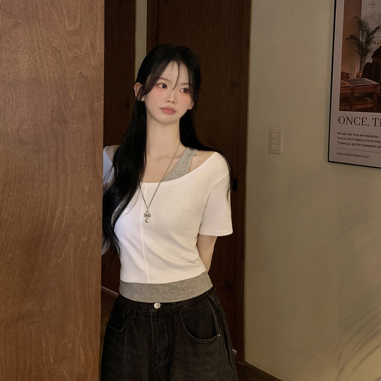 レイヤードクロップ半袖Tシャツ(5color) IVORY