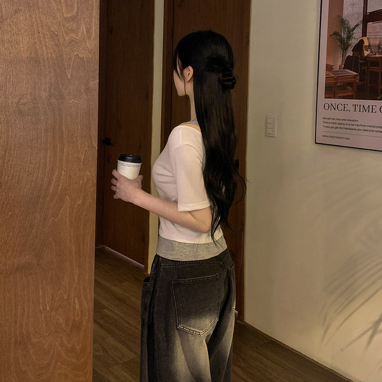 レイヤードクロップ半袖Tシャツ(5color) IVORY