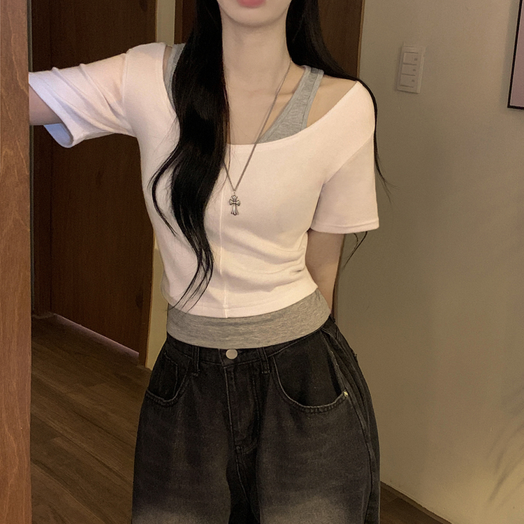 レイヤードクロップ半袖Tシャツ(5color) IVORY