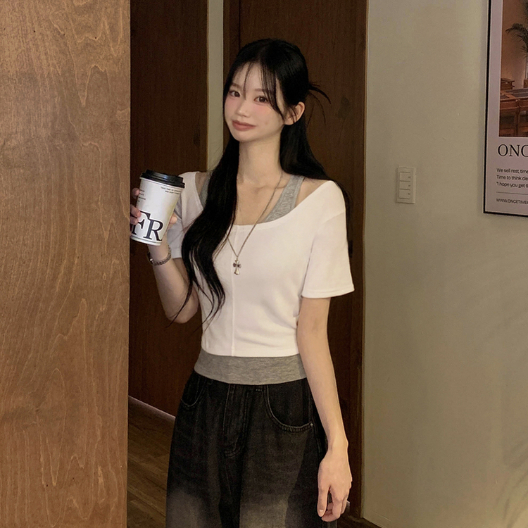 レイヤードクロップ半袖Tシャツ(5color) IVORY