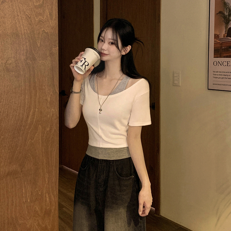 レイヤードクロップ半袖Tシャツ(5color) IVORY