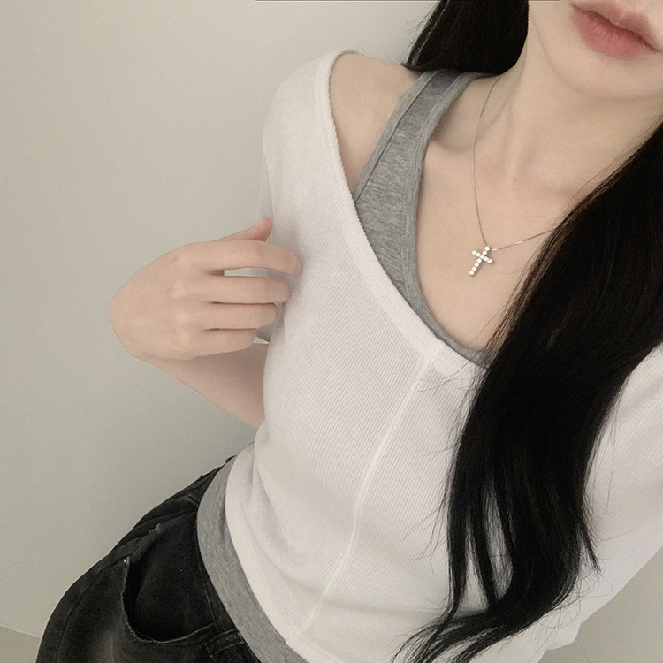 レイヤードクロップ半袖Tシャツ(5color) IVORY