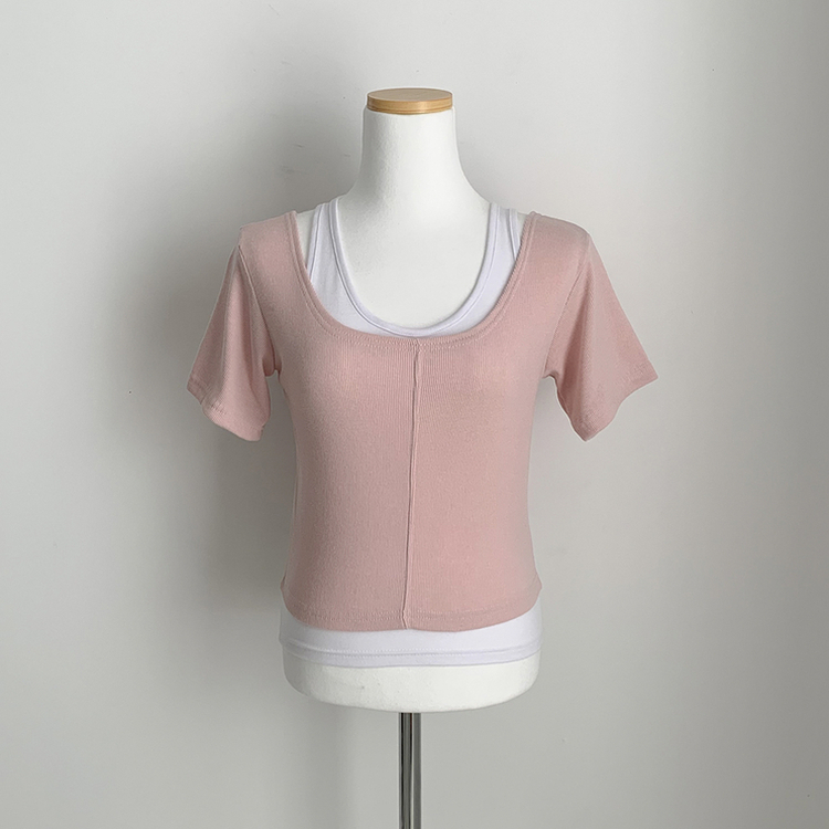 レイヤードクロップ半袖Tシャツ(5color)