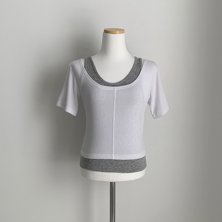 レイヤードクロップ半袖Tシャツ(5color)