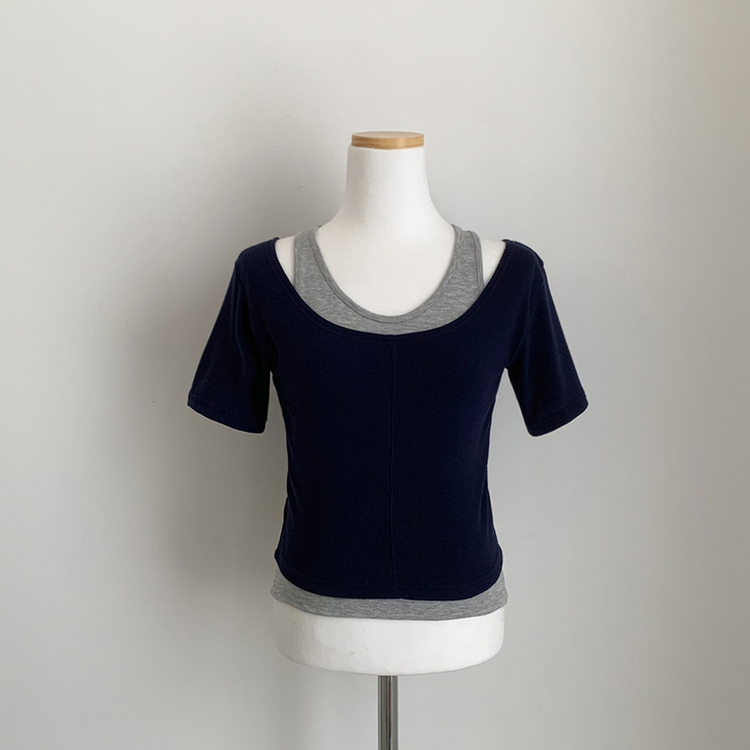 レイヤードクロップ半袖Tシャツ(5color)