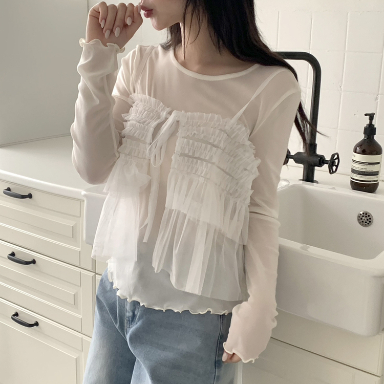 フリルシースルーレイヤード長袖Tシャツ IVORY