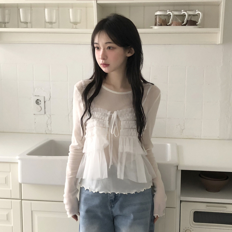 フリルシースルーレイヤード長袖Tシャツ IVORY