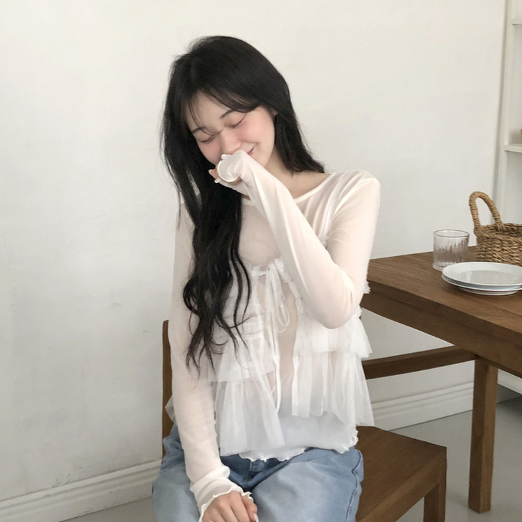 フリルシースルーレイヤード長袖Tシャツ IVORY