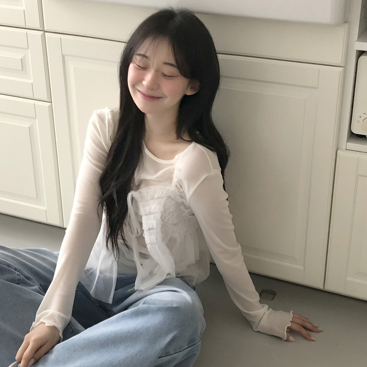 フリルシースルーレイヤード長袖Tシャツ IVORY