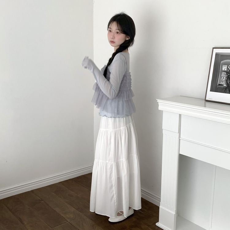 フリルシースルーレイヤード長袖Tシャツ SKY BLUE