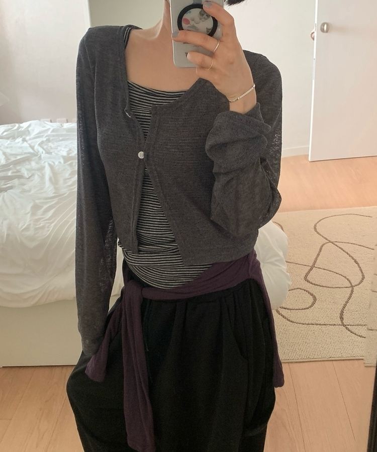 ボタンシースルークロップカーディガン CHARCOAL
