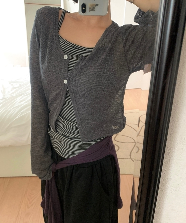 ボタンシースルークロップカーディガン CHARCOAL