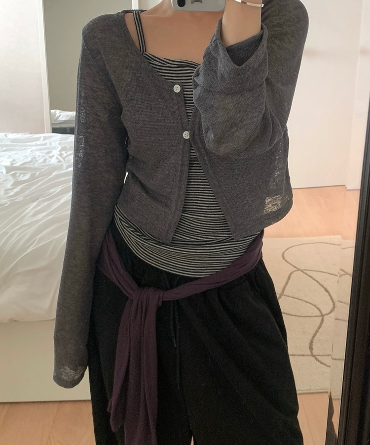 ボタンシースルークロップカーディガン CHARCOAL