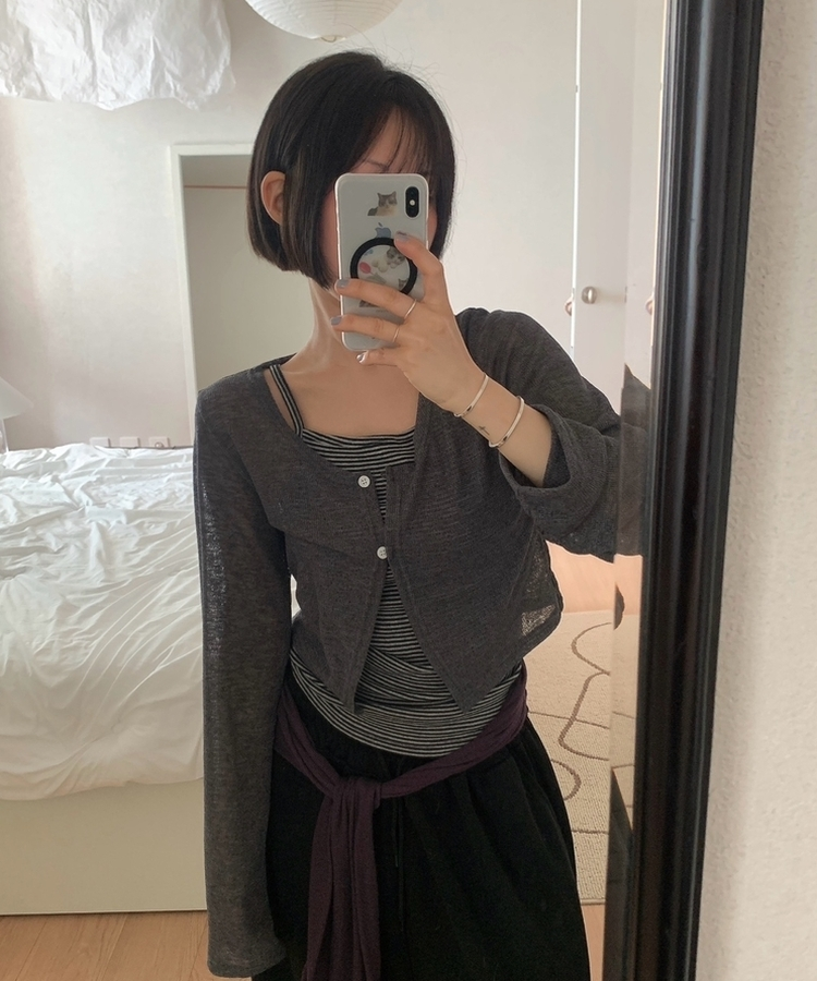 ボタンシースルークロップカーディガン CHARCOAL