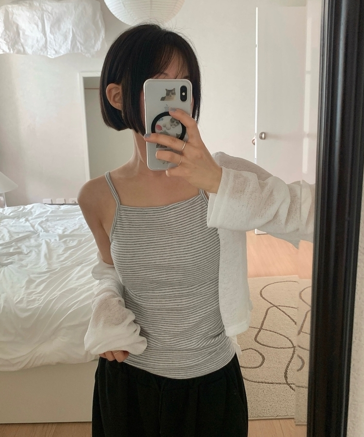 ボタンシースルークロップカーディガン IVORY