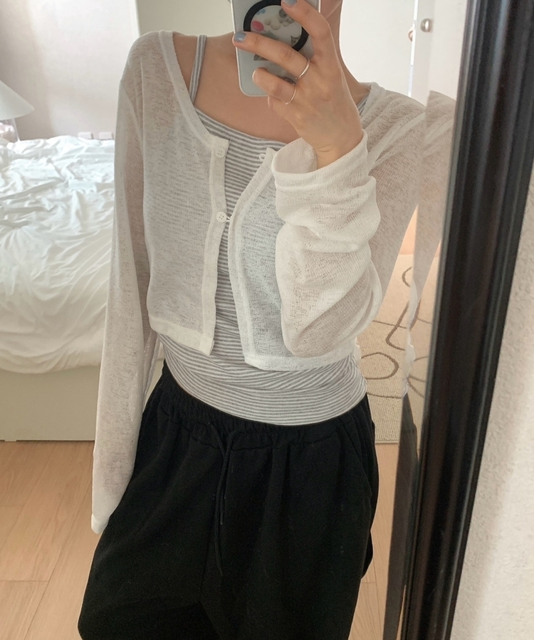 ボタンシースルークロップカーディガン IVORY