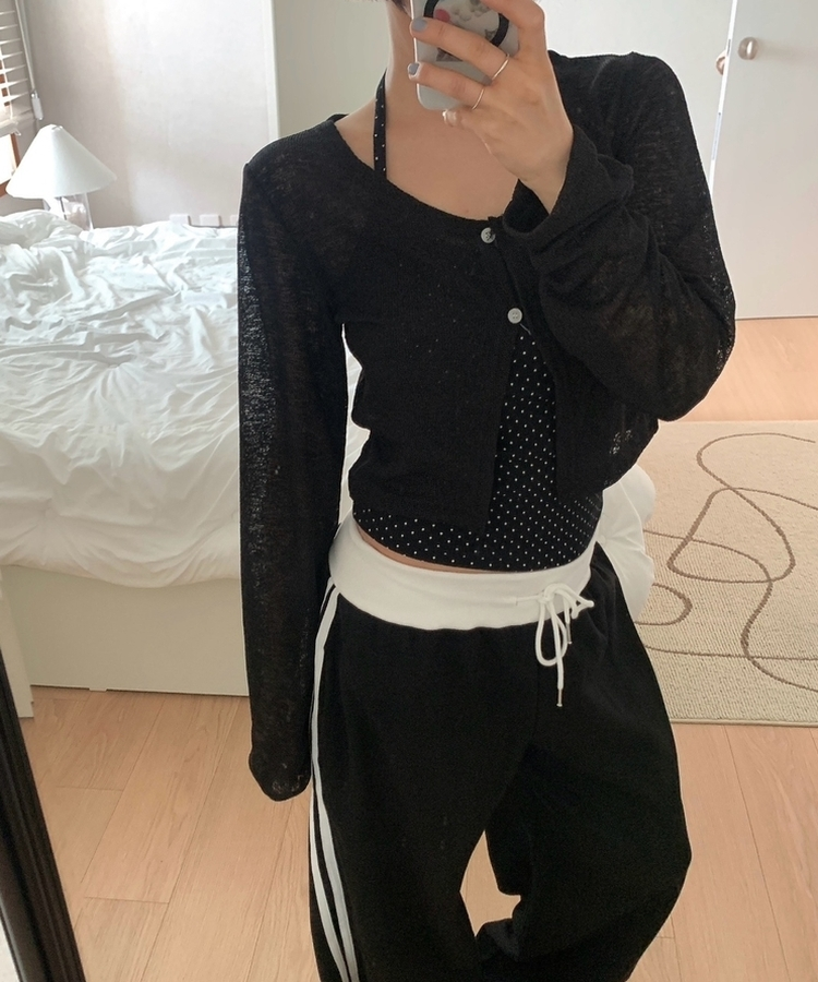 ボタンシースルークロップカーディガン BLACK