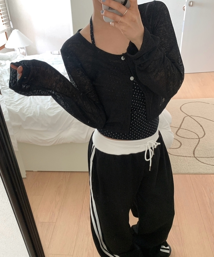 ボタンシースルークロップカーディガン BLACK