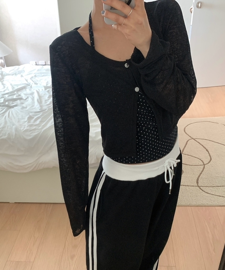 ボタンシースルークロップカーディガン BLACK