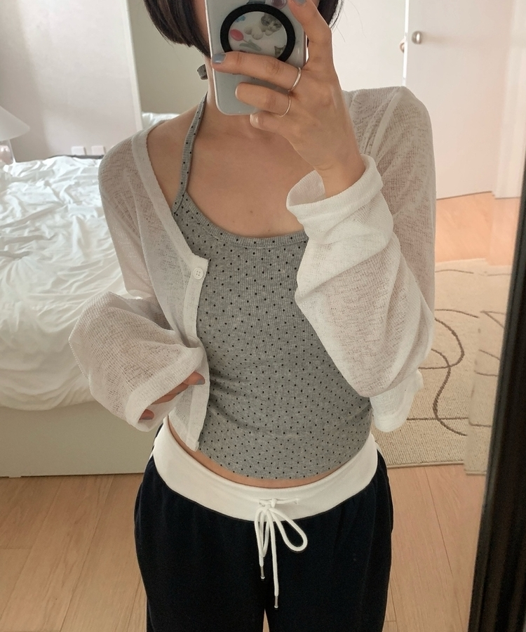 ボタンシースルークロップカーディガン IVORY