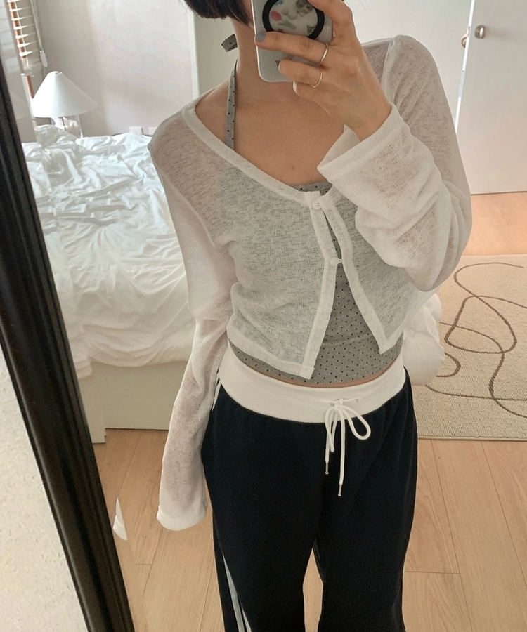 ボタンシースルークロップカーディガン IVORY