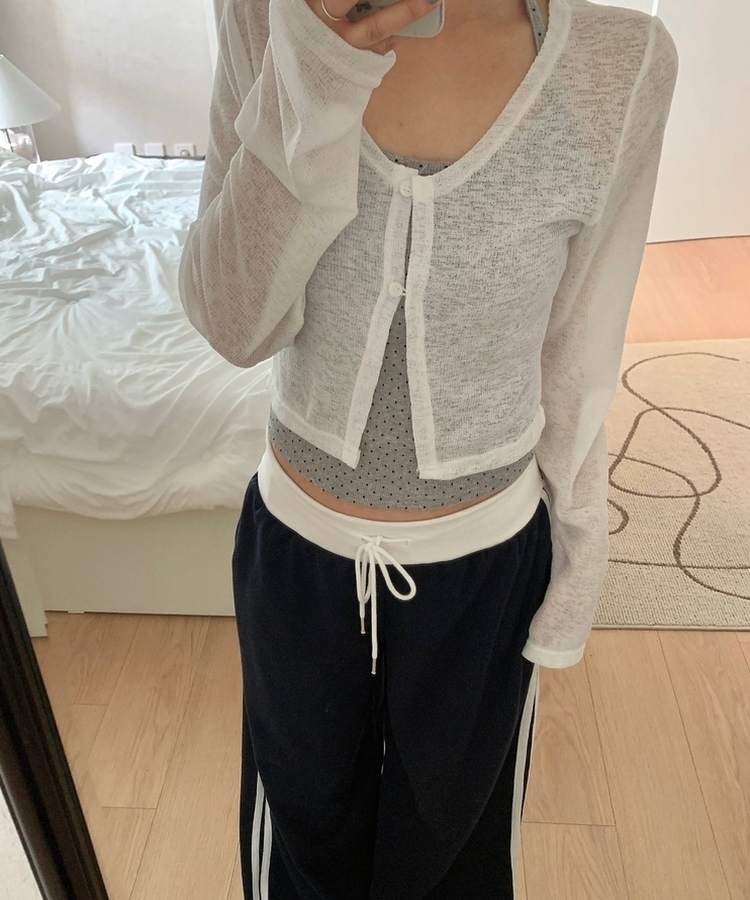 ボタンシースルークロップカーディガン IVORY