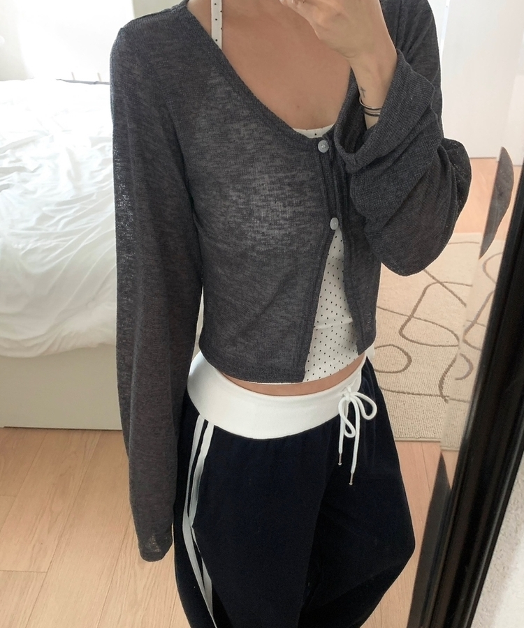 ボタンシースルークロップカーディガン CHARCOAL