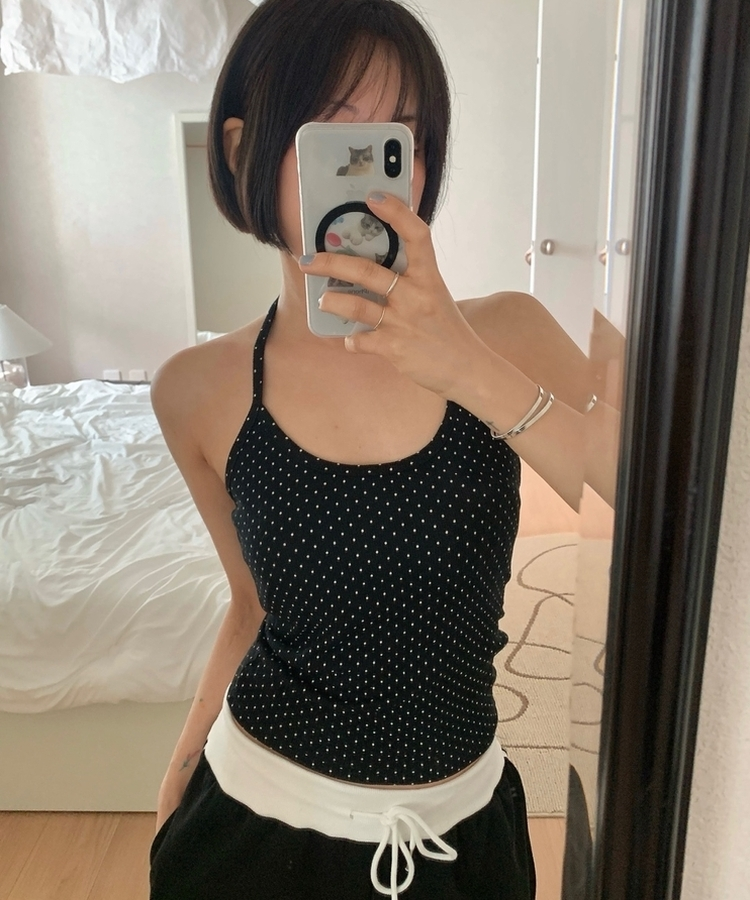 ドットホルターネックキャミソール BLACK