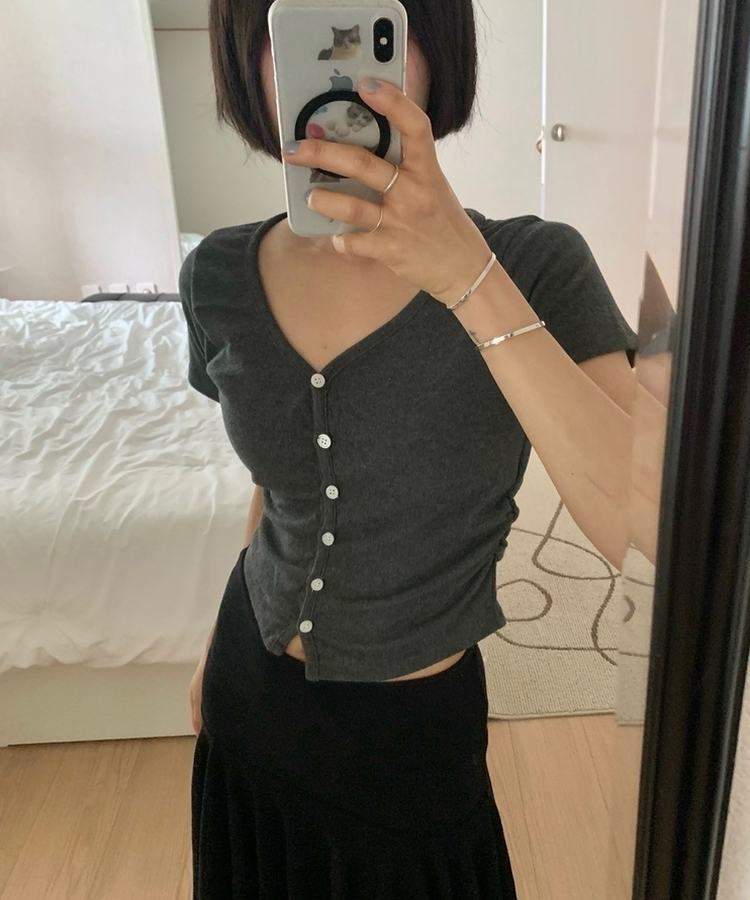 スリムフィット無地半袖トップス CHARCOAL