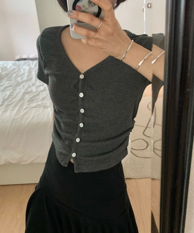 スリムフィット無地半袖トップス CHARCOAL