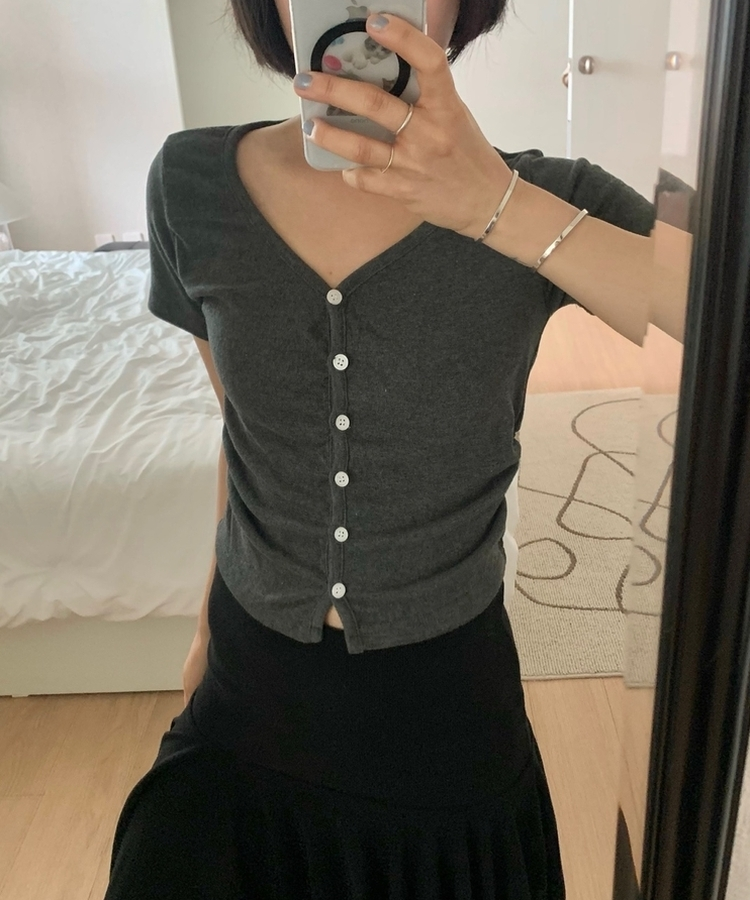 スリムフィット無地半袖トップス CHARCOAL