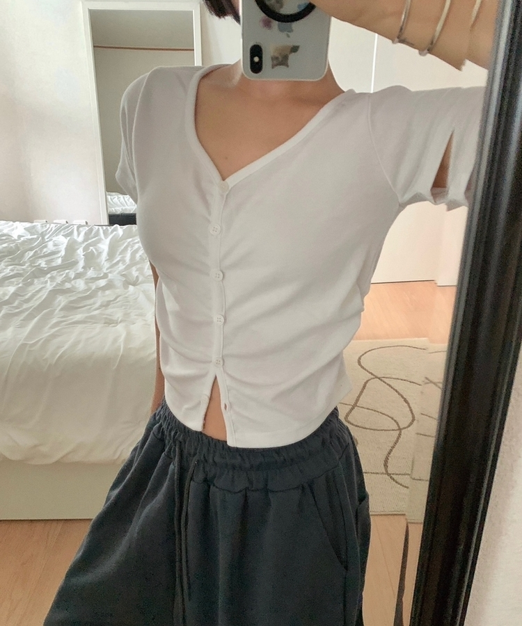 スリムフィット無地半袖トップス IVORY