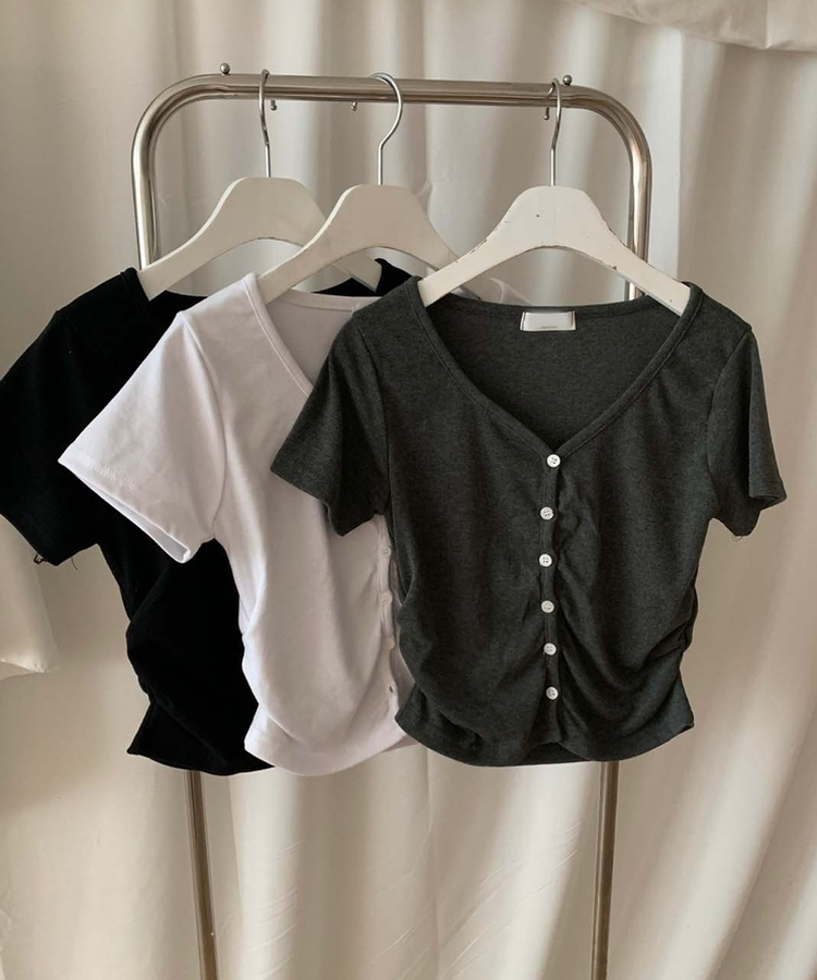 スリムフィット無地半袖トップス