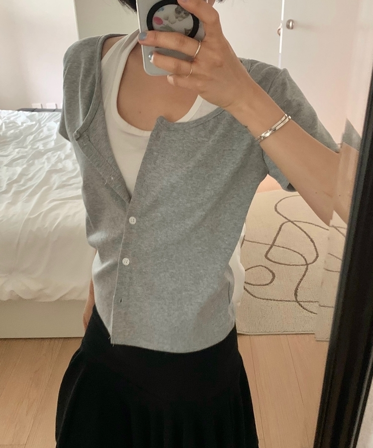 ホルターキャミソール半袖カーディガン GREY