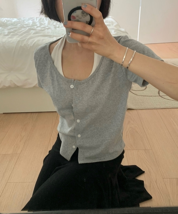 ホルターキャミソール半袖カーディガン GREY