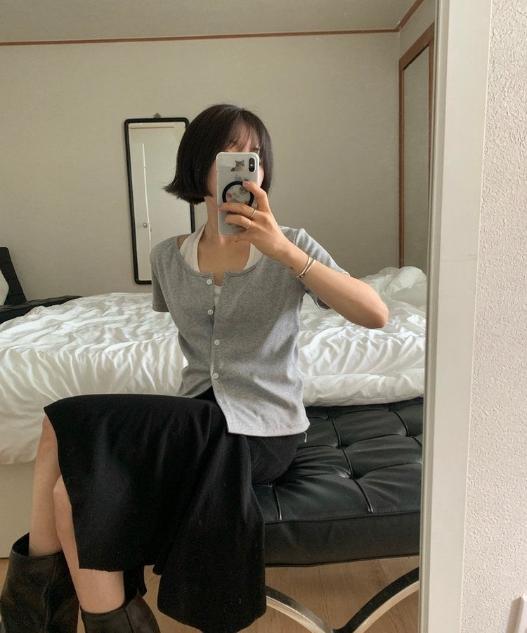 ホルターキャミソール半袖カーディガン GREY