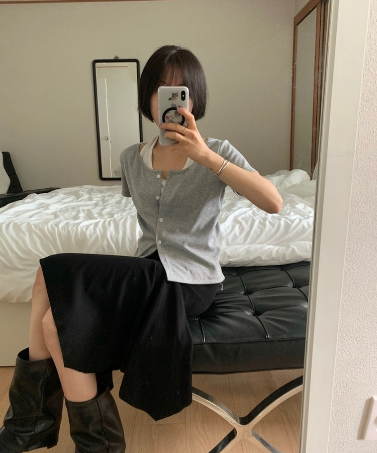 ホルターキャミソール半袖カーディガン GREY