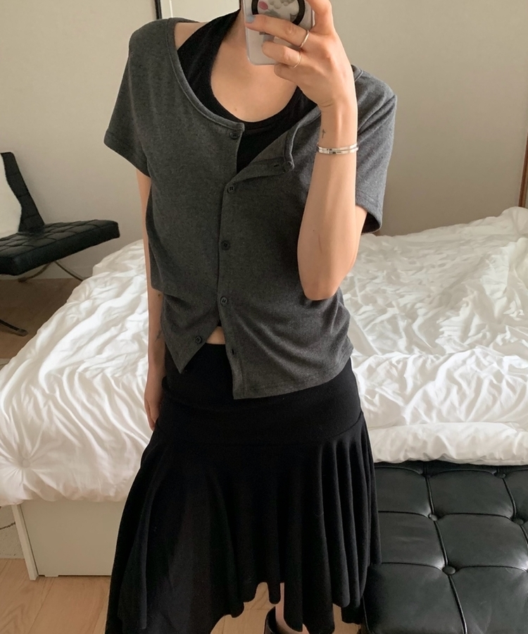 ホルターキャミソール半袖カーディガン CHARCOAL