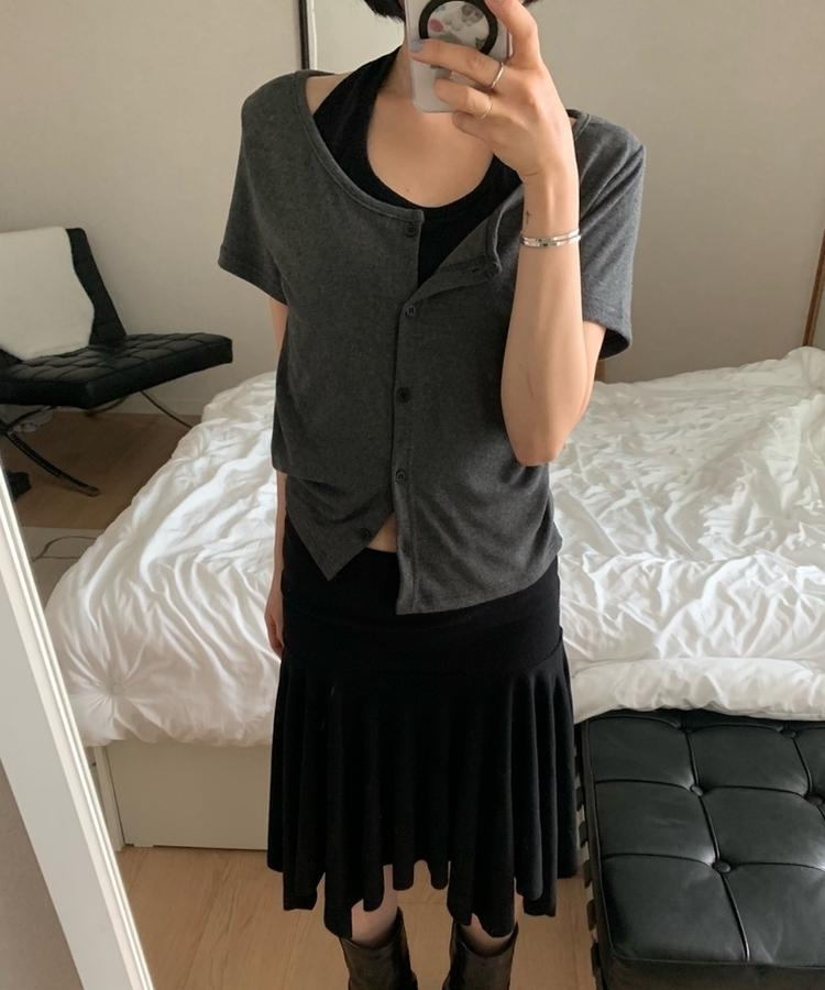 ホルターキャミソール半袖カーディガン CHARCOAL