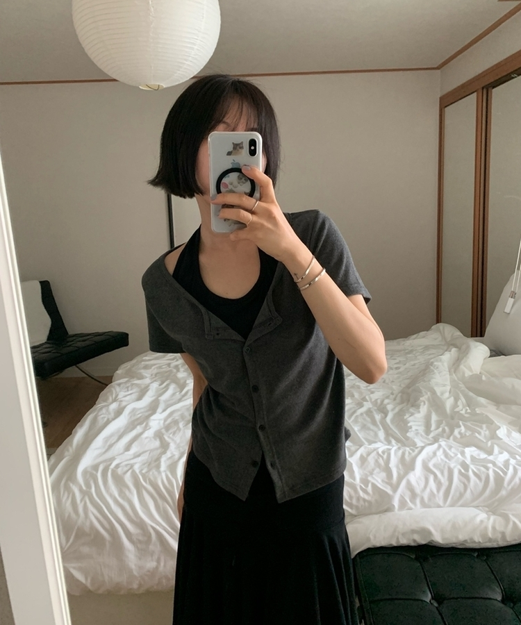 ホルターキャミソール半袖カーディガン CHARCOAL