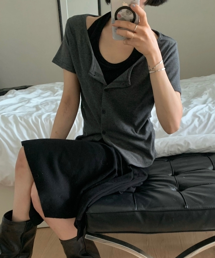 ホルターキャミソール半袖カーディガン CHARCOAL